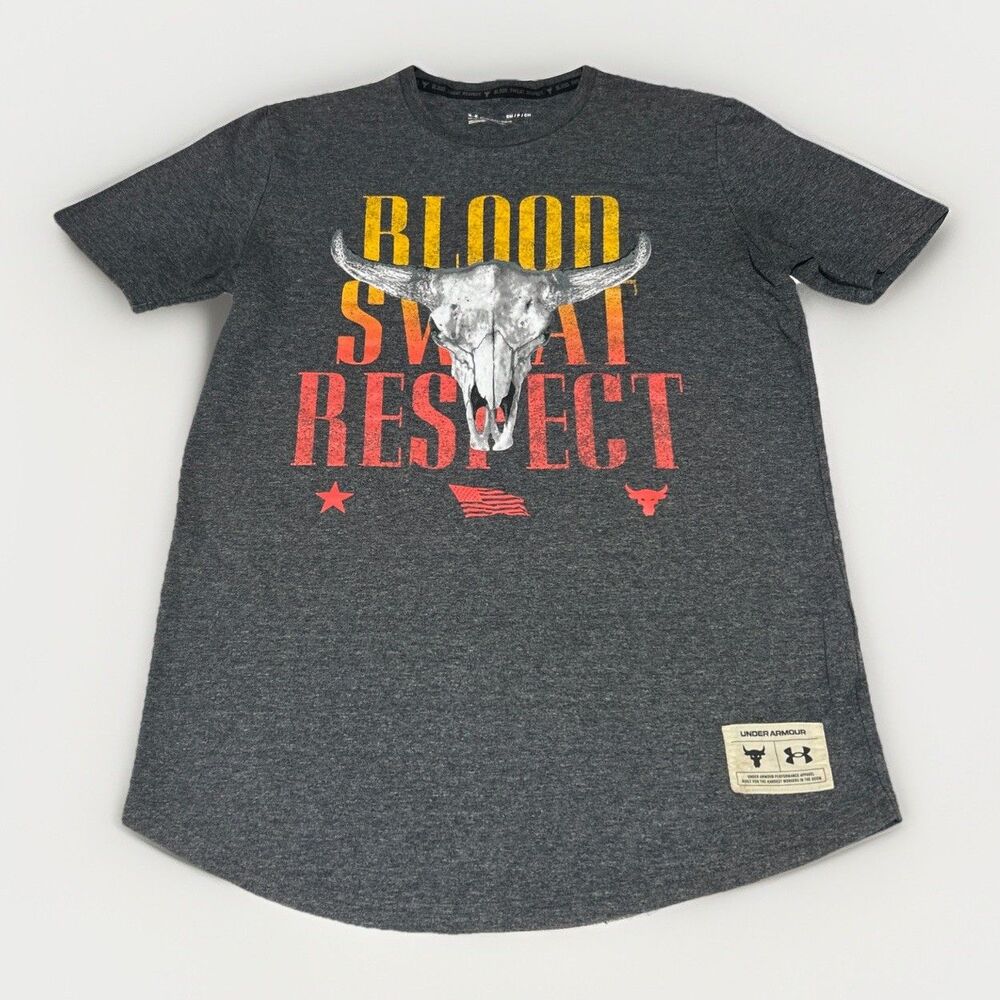 Under Armour Mens Project Rock Blood Sweat Respect Graphic T-Shirt Grey Size Sm